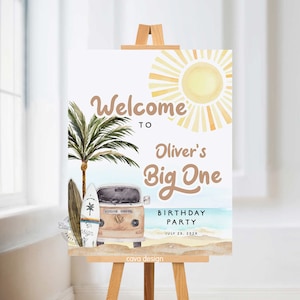 Beach Party Welcome Sign | Beach Surfing Party Welcome Signage| The Big One Birthday Editable Welcome Sign| Ocean 1st Birthday 0293GN