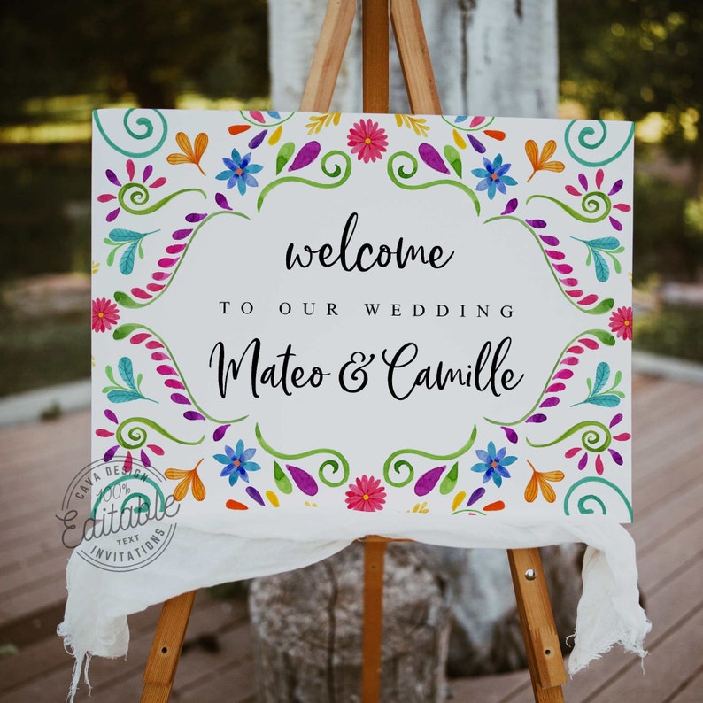 Fiesta Wedding Welcome Sign, Fiesta Party Welcome Poster, Mexico Theme Wedding Welcome Sign, Fiesta Shower Welcome EDITABLE Template, WD_105 image 1