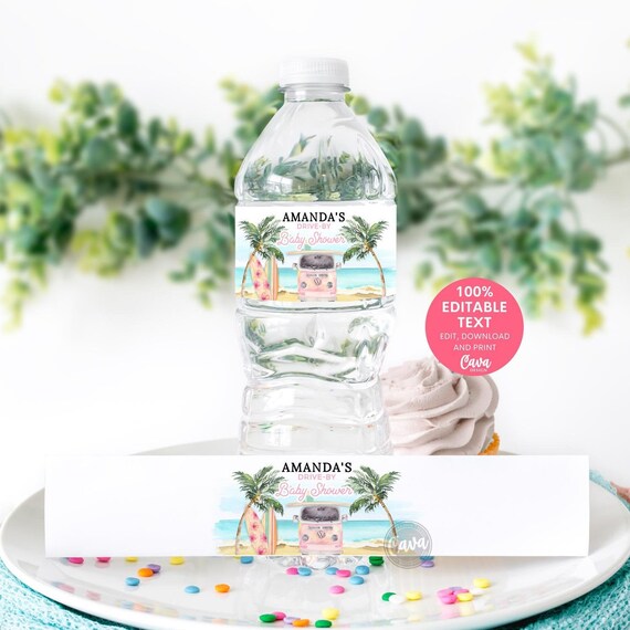 Girl Beach Baby Shower Water Bottle Label Template, Surf Baby Shower Water Bottle Printable Label, Summer Baby Shower, BSG_0293