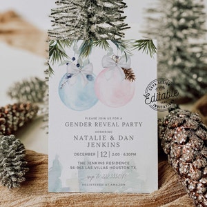 Inbjudan till vinterkönsavslöjande, inbjudan till julfest för könsavslöjande, inbjudan till julbabyshower, direktnedladdning, 210BG