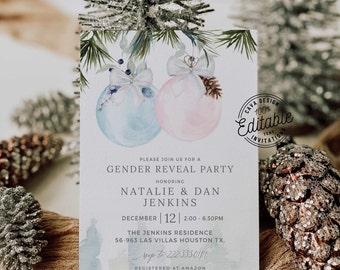 Winter Gender Reveal Invitation, Christmas Gender Reveal Party Invitation, Christmas Baby Shower Invitation, Instant Download, 210BG