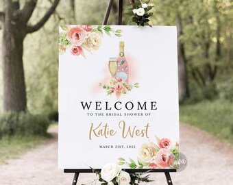 Signo de bienvenida de la despedida de soltera del brunch, signo de bienvenida de la despedida de soltera, signo de bienvenida de la ducha de la boda del champán, plantilla EDITABLE de bienvenida, 0324