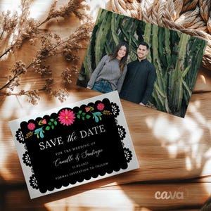 Mexican Save the Date Photo Template, Papel Picado Fiesta Wedding Save the Date EDITABLE Template WD 0103
