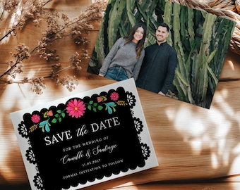 Mexican Save the Date Photo Template, Papel Picado Fiesta Wedding Save the Date EDITABLE Template WD 0103