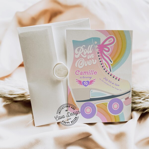 Roller Skating Birthday Invitation, Roll on Over Skating Birthday Invitation Printable, Electronic Invitation, Digital Download WD 0213