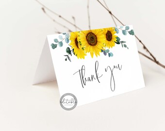 Sunflower Thank you card Template, Sunflower Baby Shower Thank you Card Template, Printable Thank you Card, Editable Thank you Card, 0280S