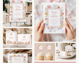 Fresh Off the Market Bridal Shower Bundle, She’s Off the Market Invite Set, Farmer’s Market Bridal Shower, Spring Garden Party Bundle 0431