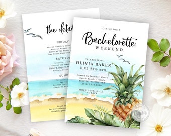 Printable Beach Bachelorette Invitation, Tropical Bachelorette Weekend Invitation, Summer Bachelorette Weekend Invitation, Editable 0326