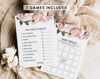 Girl Blush Pink Floral Baby Shower Games, Ediable Baby Girl Baby Shower Games, Printable Baby Shower Games, Instant Download WD_106