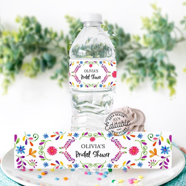 Fiesta Bridal Shower Water Bottle Label Printable, Fiesta Theme Water Bottle Label Editable Template, Custom Water Labels WD_105