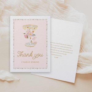 Biglietto di ringraziamento perle e prosecco, biglietto di ringraziamento floreale rosa per addio al nubilato Download istantaneo, WD 239P