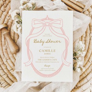 Pink Bow Baby Shower Invitation, Pink Girl Baby Shower Invite, Minimalist Girl Baby Shower, Pink Bow Baby Shower Invite, Download, 0269