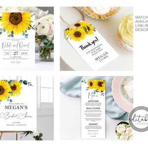 Sunflower Wedding Invitation, Sunflower Invitation, Wedding Invitation, Rustic Wedding Invitation, Country Wedding, Instant Download, 0280S image 4