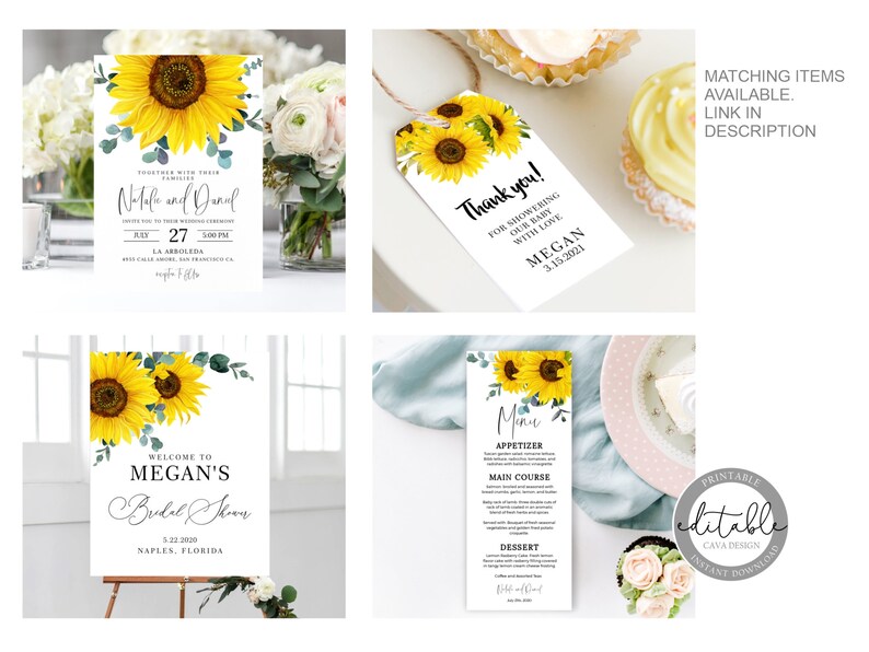Sunflower Wedding Invitation, Sunflower Invitation, Wedding Invitation, Rustic Wedding Invitation, Country Wedding, Instant Download, 0280S image 4