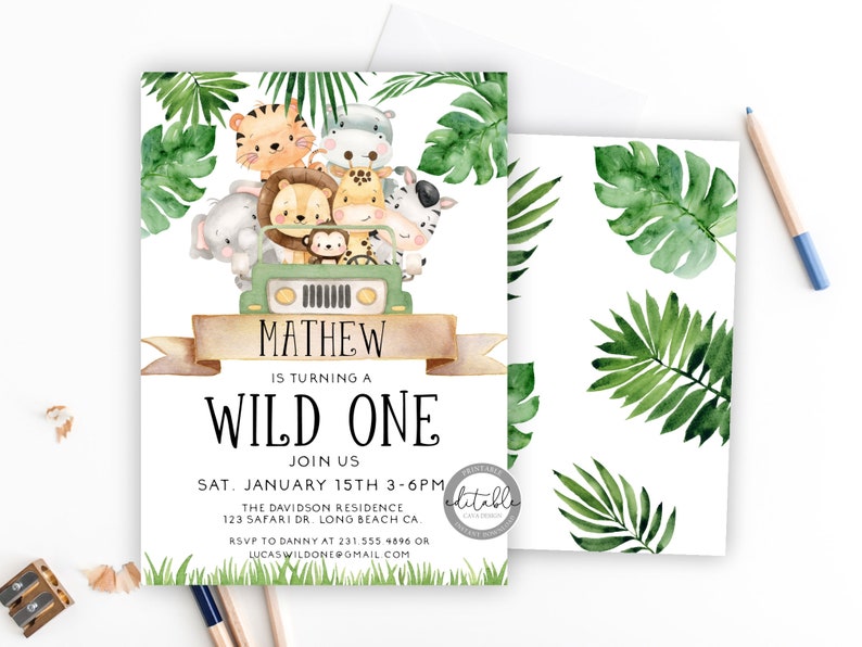 Wild One Birthday Invitation Safari Party Invitation 