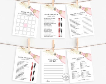 Brunch and Bubbly Bridal Shower Games, Pink Champagne Bridal Shower Printable Games, Cheers Bridal Shower Games Bundle, Download WD 227