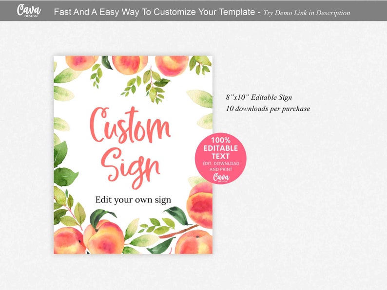 Editable Peach Theme Printable Sign Custom Georgia Peach - Etsy