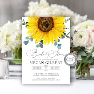 Shower nuptiale tournesol, faire-part de douche de mariage, faire-part de douche nuptiale rustique, modèle d&#39;invitation nuptiale, téléchargement immédiat, 0280S