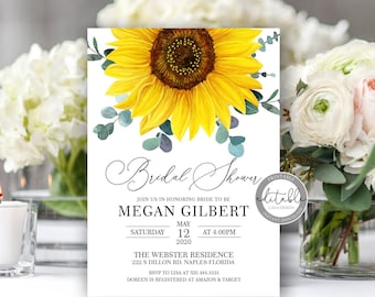 Sunflower Bridal Shower, Wedding Shower Invitation, Rustic Bridal Shower Invitation, Bridal Invitation Template, Instant Download, 0280S