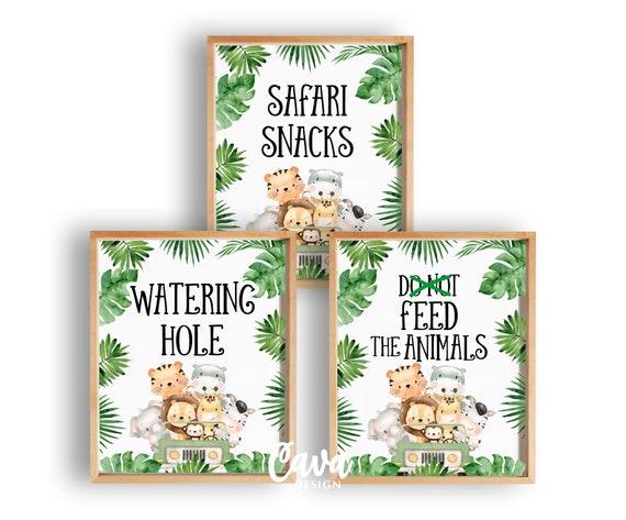 Safari Wild One Birthday Signs, Watering Hole Sign, Safari Snacks Sign, Do Not Feed the Animals Printable Sign, INSTANT DOWNLOAD 238G