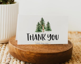 Woodland Baby Shower Thank you Card Template, Forest Themed Shower Thank you Card, PRINTABLE Thank you, Thank you Card Folded and Flat, 0309