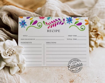 Fiesta Editable Recipe Card Template, Bridal Shower Recipe Request Card Printable, Mexican Theme Recipe Editable Card, Shower Game WD_105