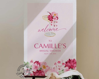 Pink Petals and Prosecco Bridal Shower Welcome Poster | Pink Brunch and Bubbly Welcome Sign | Champagne Brunch Bridal Shower Sign | WD 263