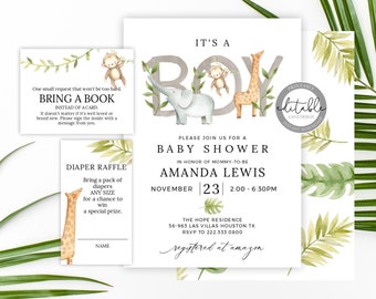 Safari Baby Shower Invitation, Jungle Baby Shower, Boy Baby Shower Invitation, Baby Shower Invitation, Printable BS_Boy  261 C