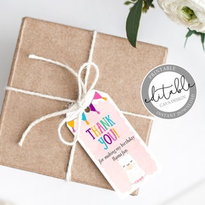Llama Birthday Gift Tags, Favor Tags Printable, Llama Thank You Tags Template, Llama Favor Tags, EDITABLE TEMPLATE, BRTHD229