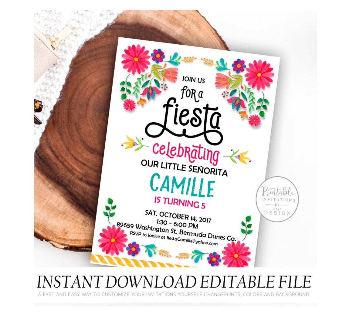 Fiesta Invitation Mexican Party Theme Mexican Fiesta Birthday Instant