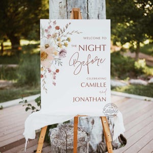 Outdoor Garden Wildflower Rehearsal Dinner Welcome Sign