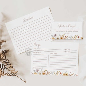 Receptkaart met wilde bloemen vrijgezellenfeest, Boho Bridal, recept delen, recept met wilde bloemen, Receptkaart, afdrukbare receptenkaart SJABLOON 0282