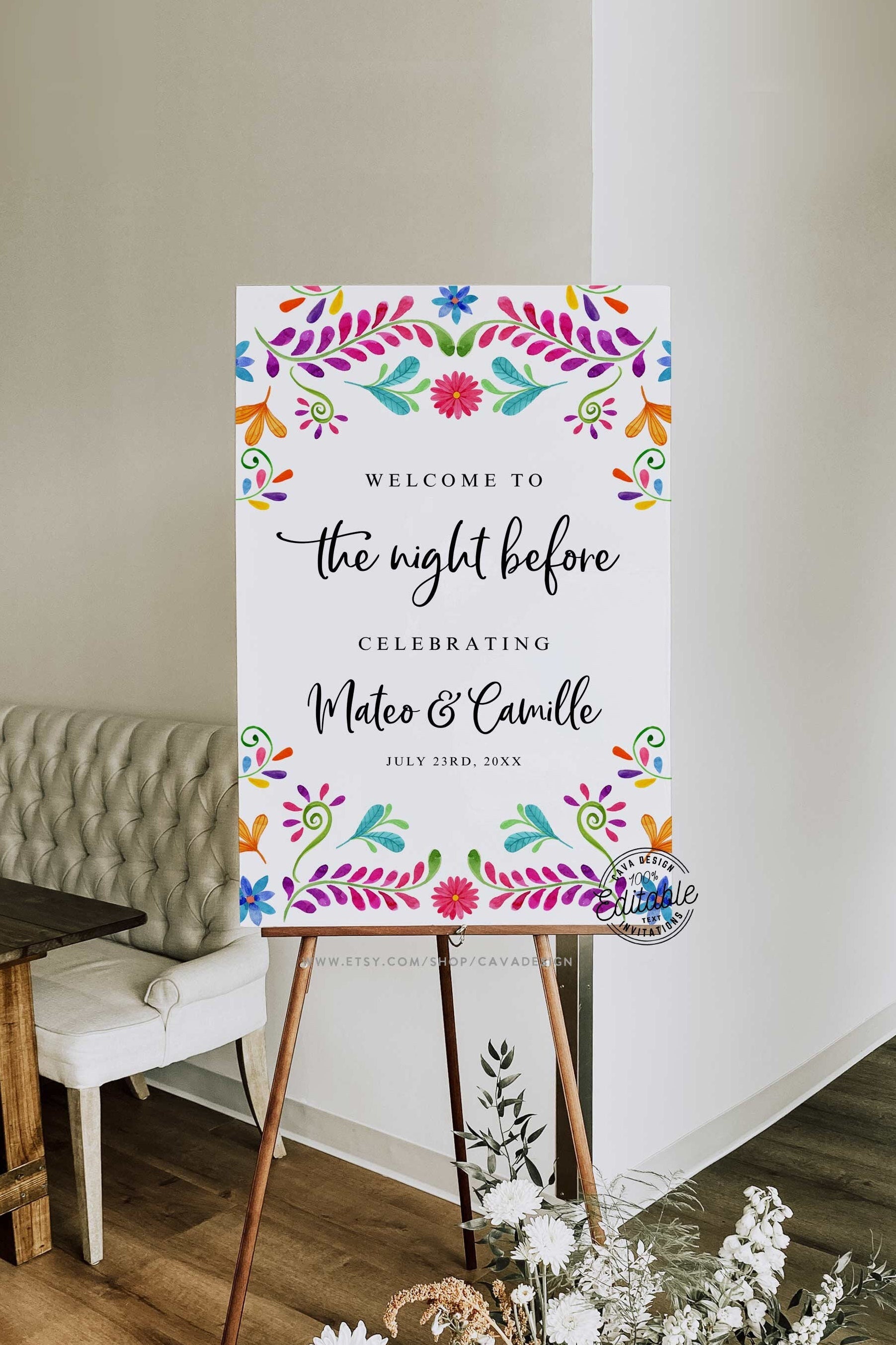 Fiesta Wedding Rehearsal Welcome Sign, The Night Before Welcome Sign, Rehearsal Dinner Sign, Mexico Wedding Welcome Sign Template WD_105