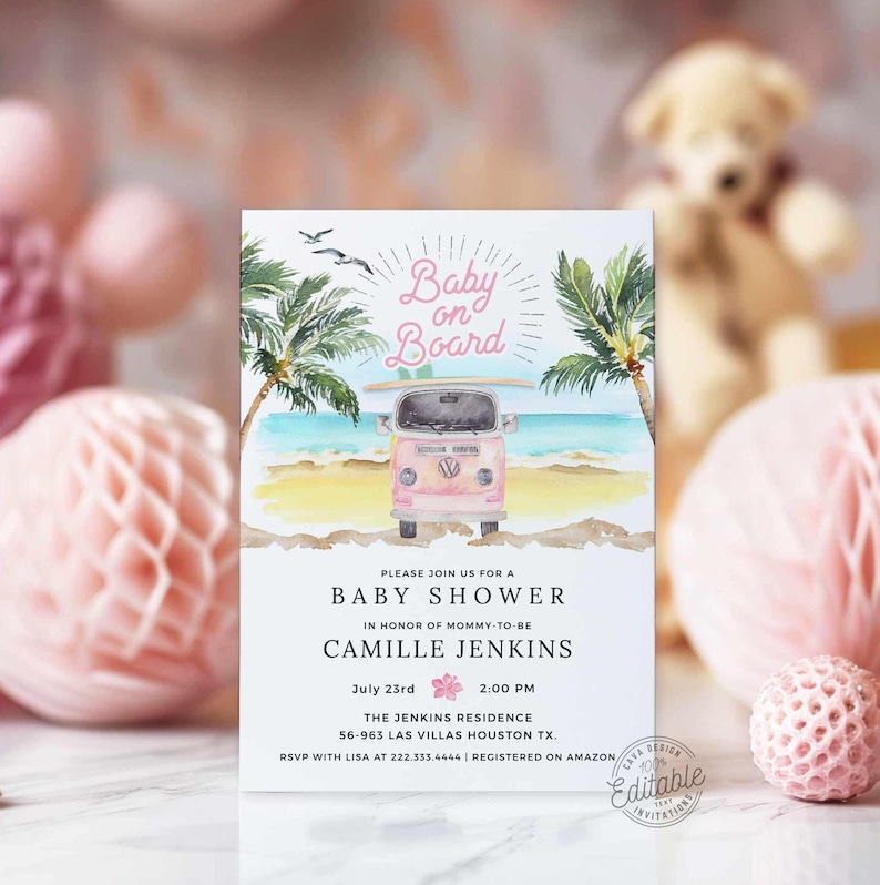 Girl Baby Shower Baby on Board Beach Baby Shower Invite