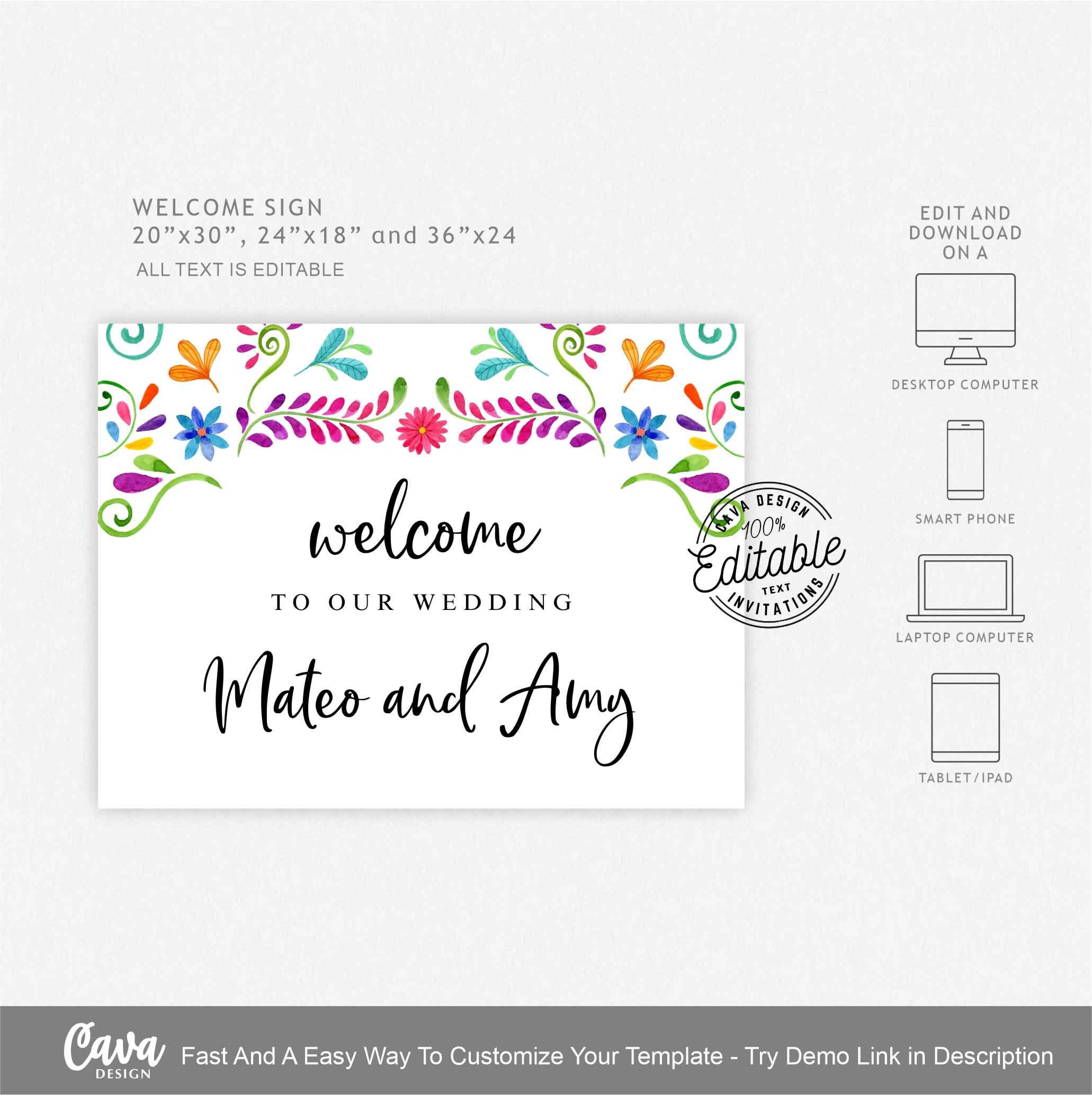 Bienvenidos wedding welcome sign template Mexico agave -  Portugal