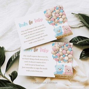 Livres pour carte de bébé, douche de bébé ours en peluche sexe révèlent, demande de livre rose et bleu, modèle de douche de bébé fille ou garçon imprimable, WD 224-PB