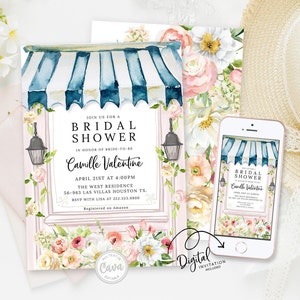 Garden Bridal Shower Invitation, Editable Floral Bridal Invite, French Floral Printable Invitation, Garden Party Invitation, Template 0325PB