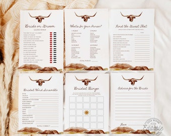 Wild West Bridal Shower Game Bundle, Editable Shower Games, Bridal Shower Activities, Printable Games, Baby Shower Game Bundle WD 0278