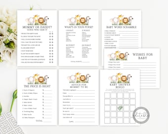 Safari Baby Shower Gry, Safari Baby Shower, Szablony gier Baby Shower, Natychmiastowe pobieranie gier Baby Shower, Gry do druku, BS221