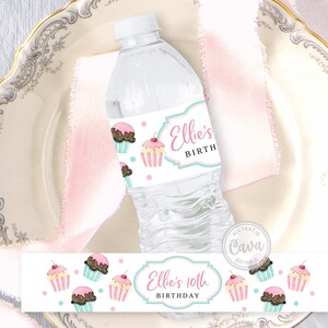 Baking Birthday Theme Water Bottle Label Template, Cupcake Party Printable Water Bottle Label, Kids Cooking Party Theme Favors, 0327