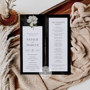 Black and White Magnolia Wedding Program Template, Garden Wedding Program, Printable Order of Service, Ceremony Folded Program 110