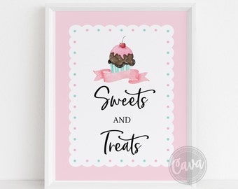 Sweets and Treats Cupcake Theme Party Sign, Baking Girl Birthday Party Sweets and Treats Sign, Sweets Table Sign, Dessert Table Sign, 0327
