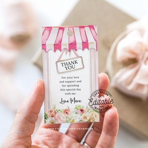 Girl Garden 1st Birthday Favor Tag Template, Printable Floral Favor Tag, Pink Flower Gift Tags, Favor Tag Editable Template, 0325 Pink