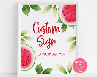 Watermelon Birthday Printable Sign, Watermelon Custom Printable Sign, Summer Party Editable Sign, Table Sign Printable, Editable Sign 0332