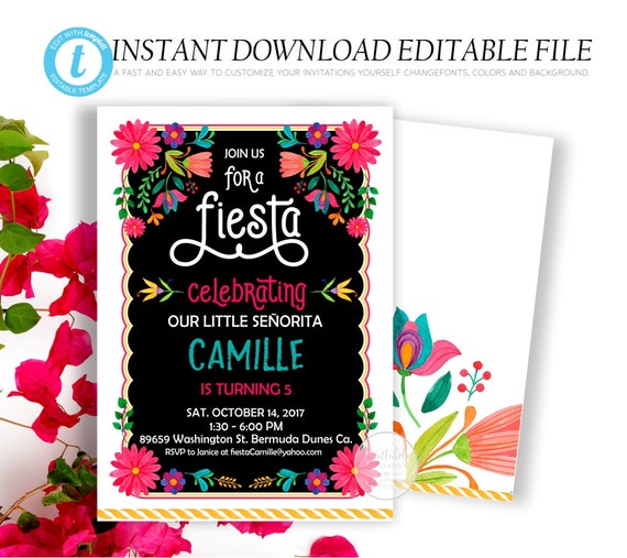 Fiesta Birthday Party Invitation Mexican Themed Party Invite Etsy