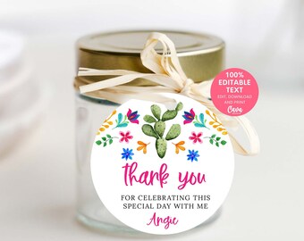 Printbare feestcadeaulabels: Bewerkbaar Mexicaans thema (5x5 cm en 6x6 cm)