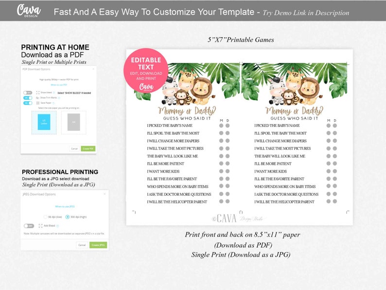 Safari Baby Shower Games Boy Safari Baby Shower Games Etsy