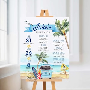 Póster de hito de primer cumpleaños de Boy Beach, póster imprimible de hito de primer cumpleaños de Surf&#39;s Up, letrero de hito de cumpleaños de playa BSB 0293