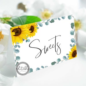 Buffet Kartenvorlage, Sonnenblume Lebensmittel Label Zelt, Tischkarten, Brautparty Buffet druckbare, Buffet druckbare, Instant Download, 0280S