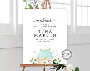 Tea Party Shower Welcome Sign, Printable Bridal Shower Welcome Sign, Welcome Sign Template, BRDS 268